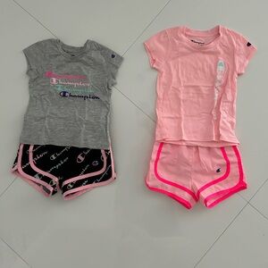 2 toddler girl Champion short/shirt sets